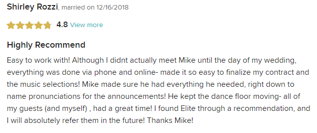 EliteEntertainment_WeddingWireReview_NJWedding_MikeWalter 2018 12-16-2018