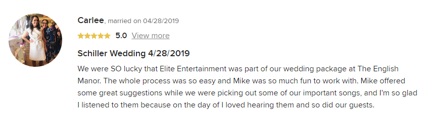 EliteEntertainment_WeddingWireReview_NJWedding_MikeWalter 2019 04-28-2019