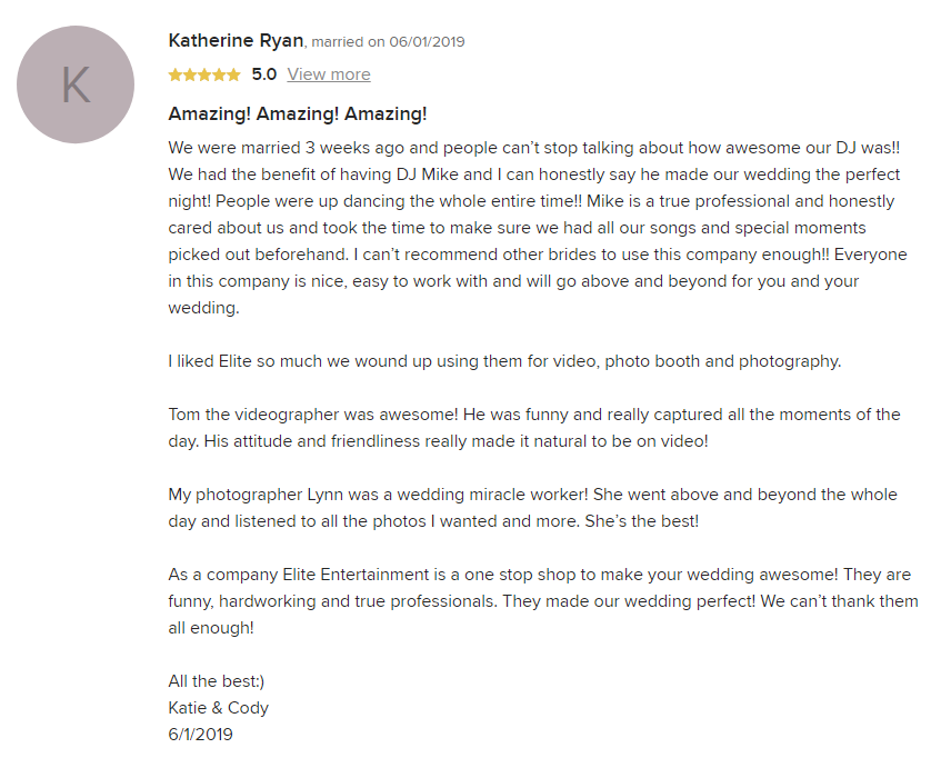 EliteEntertainment_WeddingWireReview_NJWedding_MikeWalter 2019 06-01-2019