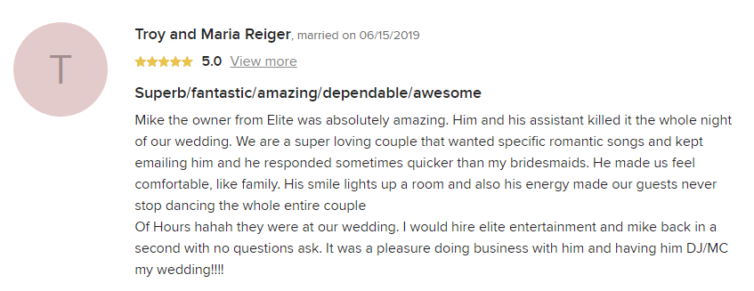 EliteEntertainment_WeddingWireReview_NJWedding_MikeWalter 2019 06-15-2019