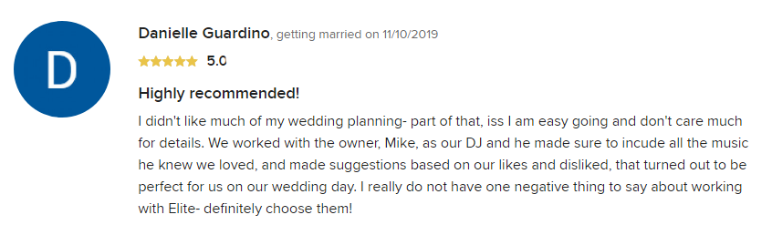 EliteEntertainment_WeddingWireReview_NJWedding_MikeWalter 2019 11-10-2019