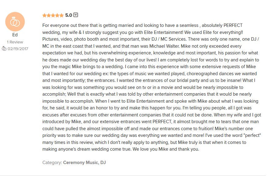 EliteEntertainment_WeddingWireReview_NJWedding_MikeWalter