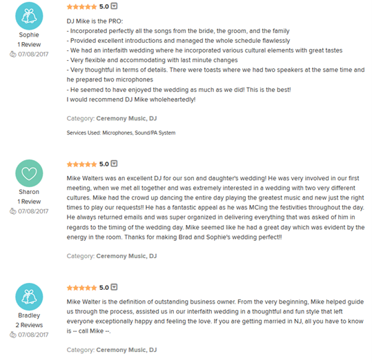EliteEntertainment_WeddingWireReview_NJWedding_MikeWalter 2017 7-8-17 3 Reviews in One
