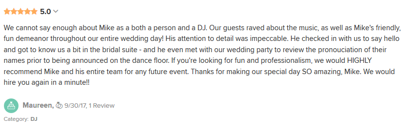 EliteEntertainment_WeddingWireReview_NJWedding_MikeWalter 2017 6-30-17