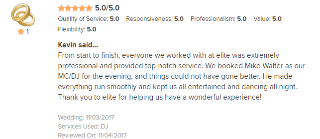 EliteEntertainment_WeddingWireReview_NJWedding_MikeWalter 2017 11-3-17