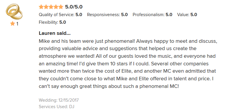 Mike Walter Wedding Wire Review from Lauren and Cory