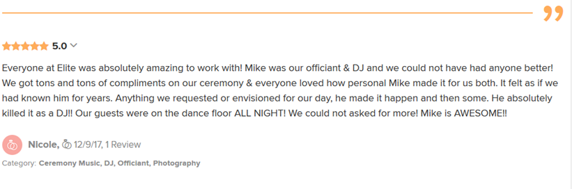 Mike Walter Wedding Wire Review from Nicole and Craig
