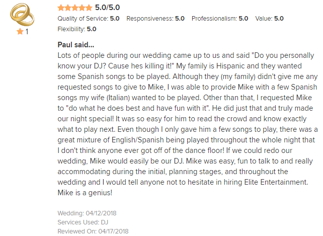 EliteEntertainment_WeddingWireReview_NJWedding_MikeWalter 2018 4-12-18