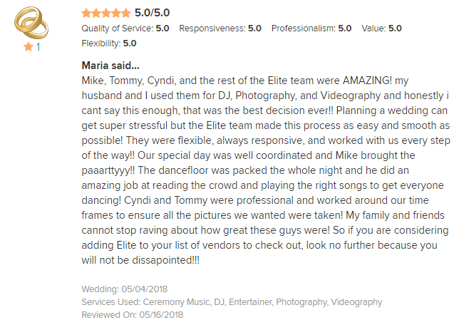 EliteEntertainment_WeddingWireReview_NJWedding_MikeWalter 2018 5-4-18
