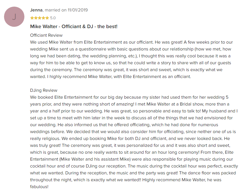 EliteEntertainment_WeddingWireReview_NJWedding_MikeWalter 2019 11-1-19